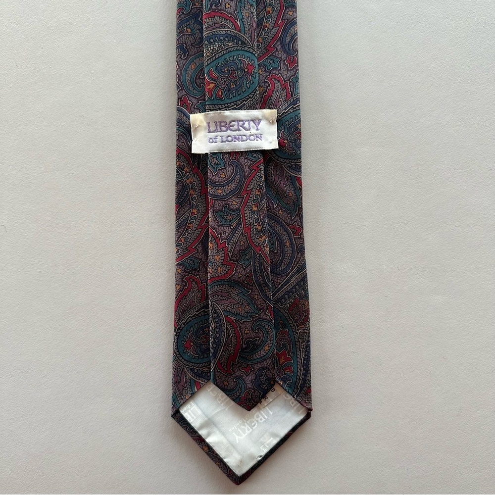 Liberty of London Men's 100% Silk Vintage Paisley Necktie Purple Grey, Teal, Red